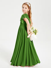 Chiffon Junior Bridesmaid Dresses with Lace Flutter Sleeves Moss