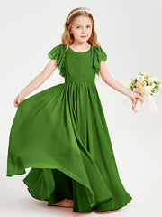 Chiffon Junior Bridesmaid Dresses with Lace Flutter Sleeves Moss