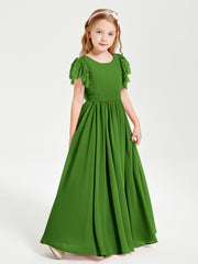 Chiffon Junior Bridesmaid Dresses with Lace Flutter Sleeves Moss