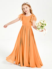 Chiffon Junior Bridesmaid Dresses with Lace Flutter Sleeves Orange