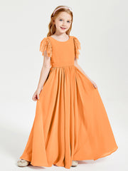 Chiffon Junior Bridesmaid Dresses with Lace Flutter Sleeves Orange
