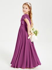 Chiffon Junior Bridesmaid Dresses with Lace Flutter Sleeves Orchid