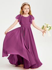 Chiffon Junior Bridesmaid Dresses with Lace Flutter Sleeves Orchid