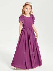 Chiffon Junior Bridesmaid Dresses with Lace Flutter Sleeves Orchid