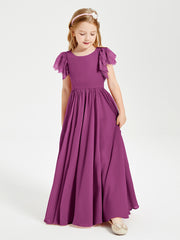 Chiffon Junior Bridesmaid Dresses with Lace Flutter Sleeves Orchid