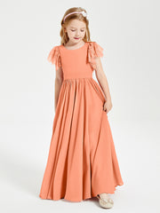 Chiffon Junior Bridesmaid Dresses with Lace Flutter Sleeves Papaya