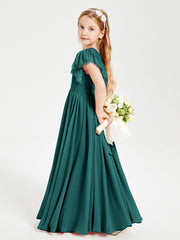 Chiffon Junior Bridesmaid Dresses with Lace Flutter Sleeves Peacock