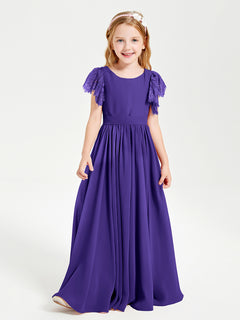 Chiffon Junior Bridesmaid Dresses with Lace Flutter Sleeves Regency