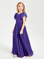 Chiffon Junior Bridesmaid Dresses with Lace Flutter Sleeves Regency