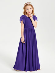 Chiffon Junior Bridesmaid Dresses with Lace Flutter Sleeves Regency