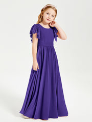 Chiffon Junior Bridesmaid Dresses with Lace Flutter Sleeves Regency