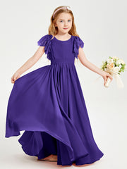 Chiffon Junior Bridesmaid Dresses with Lace Flutter Sleeves Regency