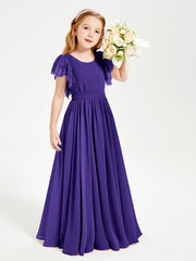 Chiffon Junior Bridesmaid Dresses with Lace Flutter Sleeves Regency