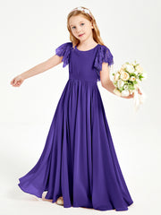 Chiffon Junior Bridesmaid Dresses with Lace Flutter Sleeves Regency