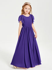 Chiffon Junior Bridesmaid Dresses with Lace Flutter Sleeves Regency