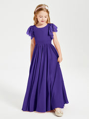 Chiffon Junior Bridesmaid Dresses with Lace Flutter Sleeves Regency