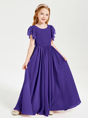 Chiffon Junior Bridesmaid Dresses with Lace Flutter Sleeves Regency