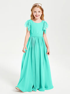 Chiffon Junior Bridesmaid Dresses with Lace Flutter Sleeves Spa