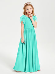 Chiffon Junior Bridesmaid Dresses with Lace Flutter Sleeves Spa