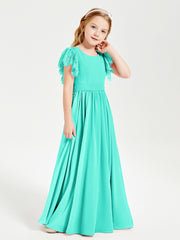 Chiffon Junior Bridesmaid Dresses with Lace Flutter Sleeves Spa