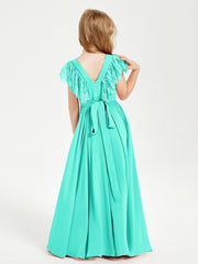 Chiffon Junior Bridesmaid Dresses with Lace Flutter Sleeves Spa