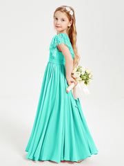 Chiffon Junior Bridesmaid Dresses with Lace Flutter Sleeves Spa