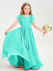 Chiffon Junior Bridesmaid Dresses with Lace Flutter Sleeves Spa