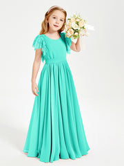 Chiffon Junior Bridesmaid Dresses with Lace Flutter Sleeves Spa