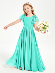 Chiffon Junior Bridesmaid Dresses with Lace Flutter Sleeves Spa