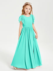 Chiffon Junior Bridesmaid Dresses with Lace Flutter Sleeves Spa