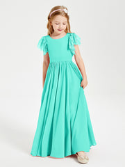 Chiffon Junior Bridesmaid Dresses with Lace Flutter Sleeves Spa