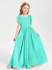 Chiffon Junior Bridesmaid Dresses with Lace Flutter Sleeves Spa