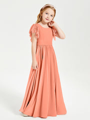 Chiffon Junior Bridesmaid Dresses with Lace Flutter Sleeves Sunset