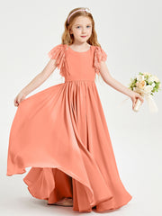 Chiffon Junior Bridesmaid Dresses with Lace Flutter Sleeves Sunset