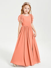 Chiffon Junior Bridesmaid Dresses with Lace Flutter Sleeves Sunset