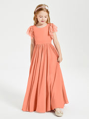 Chiffon Junior Bridesmaid Dresses with Lace Flutter Sleeves Sunset
