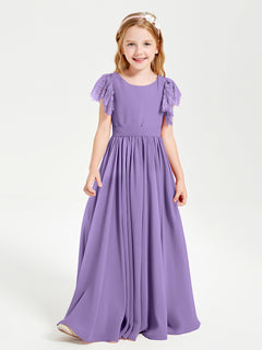 Chiffon Junior Bridesmaid Dresses with Lace Flutter Sleeves Tahiti