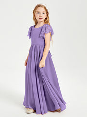 Chiffon Junior Bridesmaid Dresses with Lace Flutter Sleeves Tahiti