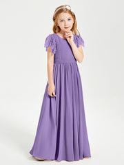 Chiffon Junior Bridesmaid Dresses with Lace Flutter Sleeves Tahiti