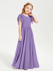 Chiffon Junior Bridesmaid Dresses with Lace Flutter Sleeves Tahiti