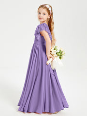 Chiffon Junior Bridesmaid Dresses with Lace Flutter Sleeves Tahiti