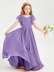 Chiffon Junior Bridesmaid Dresses with Lace Flutter Sleeves Tahiti
