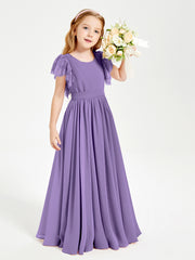 Chiffon Junior Bridesmaid Dresses with Lace Flutter Sleeves Tahiti