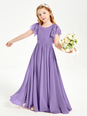 Chiffon Junior Bridesmaid Dresses with Lace Flutter Sleeves Tahiti