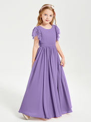 Chiffon Junior Bridesmaid Dresses with Lace Flutter Sleeves Tahiti