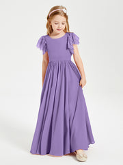 Chiffon Junior Bridesmaid Dresses with Lace Flutter Sleeves Tahiti