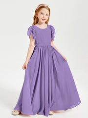 Chiffon Junior Bridesmaid Dresses with Lace Flutter Sleeves Tahiti