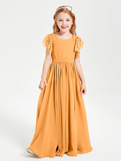 Chiffon Junior Bridesmaid Dresses with Lace Flutter Sleeves Tangerine