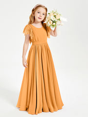 Chiffon Junior Bridesmaid Dresses with Lace Flutter Sleeves Tangerine