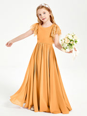 Chiffon Junior Bridesmaid Dresses with Lace Flutter Sleeves Tangerine